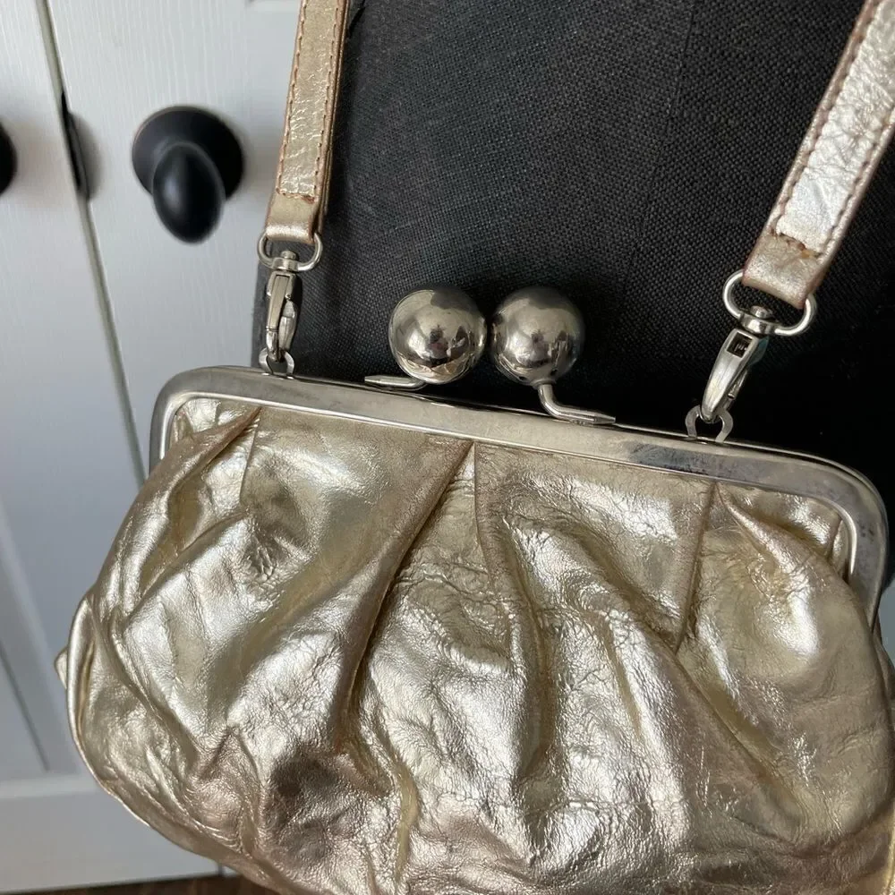 Janet & Janet Gold Leather Crossbody. Made in Italy.